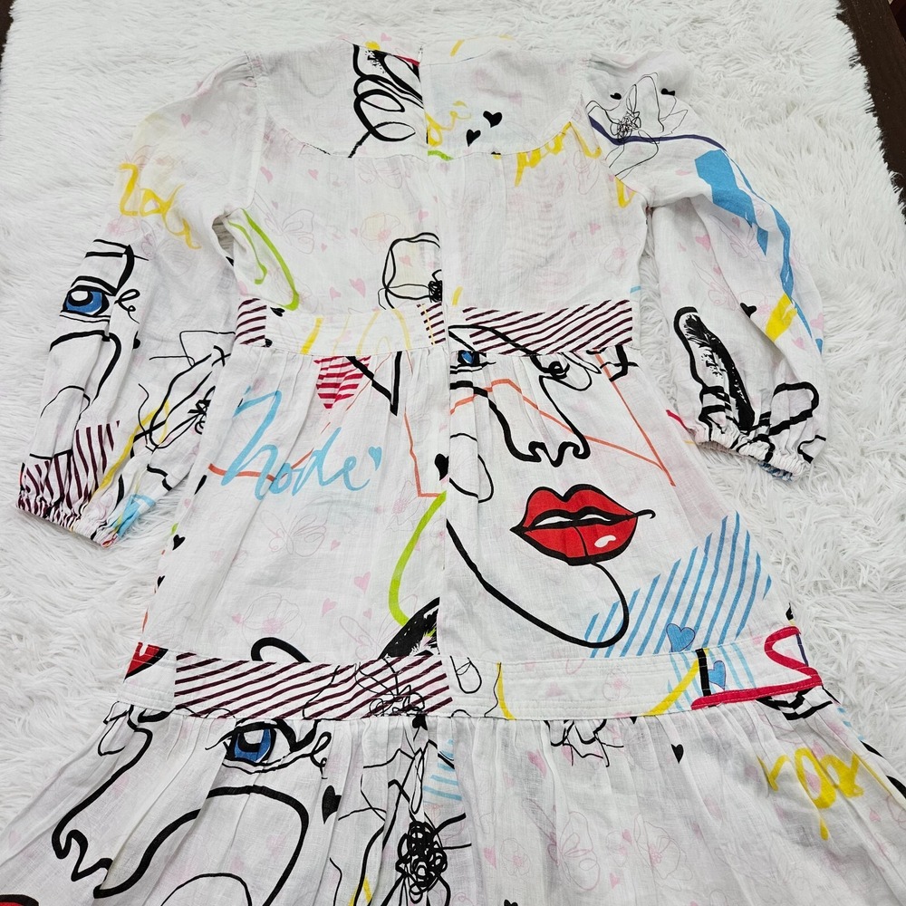 Mackenziemode Sz 8 Abstract Art to Wear Button Up Linen Blend Maxi Dress - Picture 7 of 12